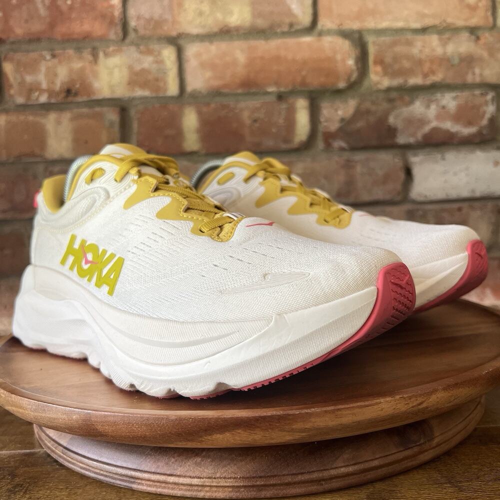 Hoka One One Gaviota 6 Womens 11 Cream Yellow Max Cushion Running Shoes Sneakers - Picture 2 of 16